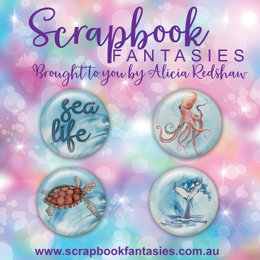 Sea Life Flair Buttons [1"] (4 pieces) Designed by Alicia Redshaw